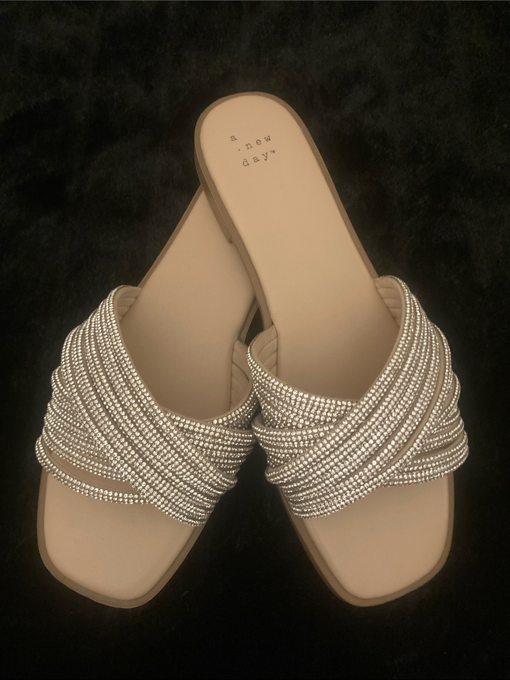 Women's Beige Crystal-Embellished Slide Sandals